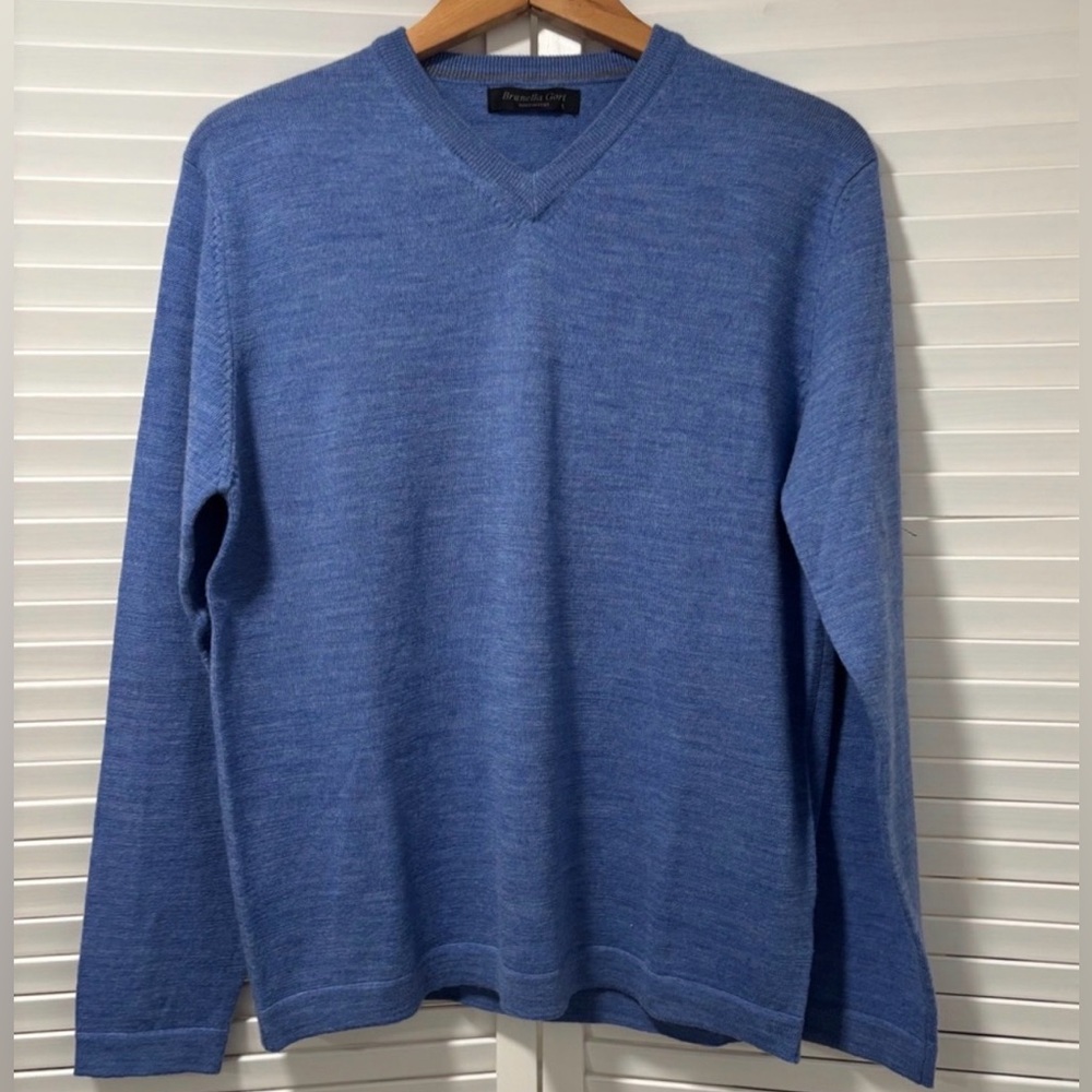 Natural Fibers 100% Merino Wool V-neck Sweater •Brunella Gori •Large• Blue•VGC